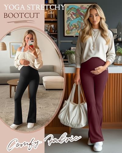 3 Pack Maternity Over The Belly Flared Leggings Pants - color: Burgundy, Dark Gray, Black, size: Medium