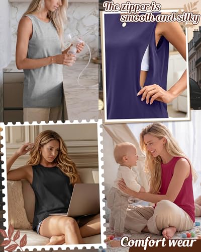 4 Pack Women Nursing Tank Tops Breastfeeding - color: Bordeaux Red, Navy Blue, Gray, Black, size: Medium
