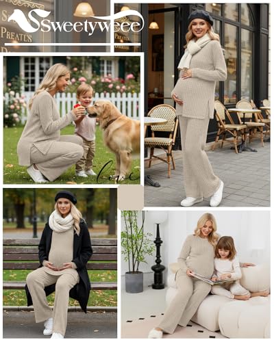 Women's 2 Piece Maternity Ribbed Pajama Outfit - color: Apricot, size: Medium