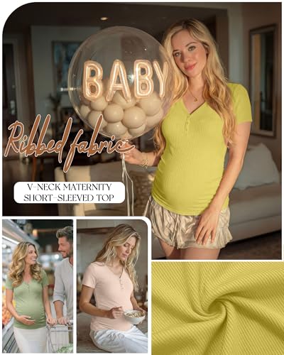 3 Pack Women's Maternity Shirts - color: Yellow, Apricot, Light Green, size: X-Large