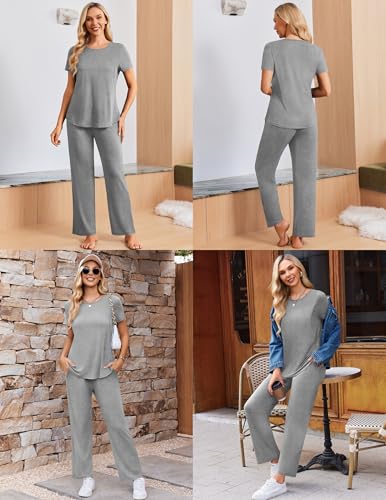Ekouaer 3 Piece Maternity Nursing Pajamas Set Short Sleeve Breastfeeding Pjs - color: Grey, size: Small