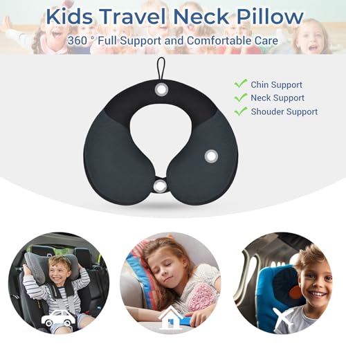 COOLBEBE Kids Travel Neck Pillow, Head Support for Car Seat & Plane, Black - color: Black & Grey