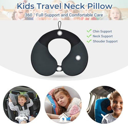 COOLBEBE Kids Travel Neck Pillow, Head Support for Car Seat & Plane, Black - color: Black & Grey