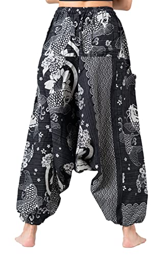 B BANGKOK PANTS Harem Pants Women Boho Cotton - color: Black Fish, size: One Size