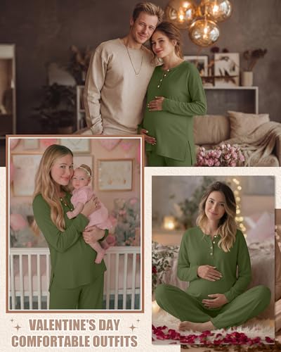 Women's Maternity Pajamas Sets - color: Army Green, size: XX-Large