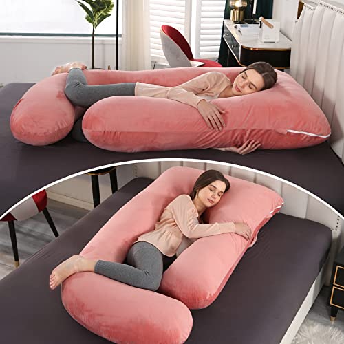 Elover U Shaped Pregnancy Pillow,Full Body Maternity Support - color: Velvet -Pink