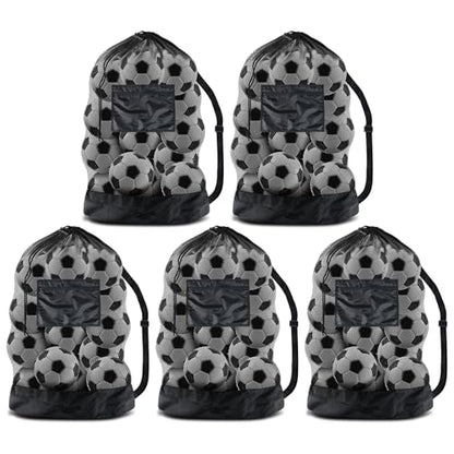 BROTOU Extra Large Soccer Ball Net Bag, 40" x 30" Drawstring Mesh Ball Bag - color: Black-5pcs-Durable Upgrade