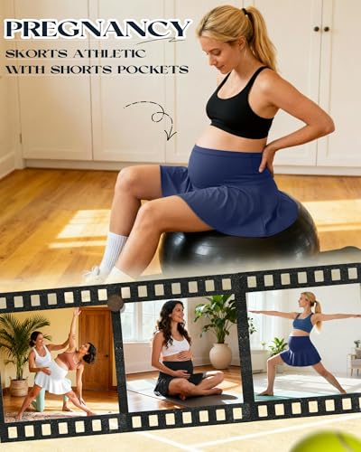 3 Pack Maternity Skirts Tennis Skorts - color: Haze Blue, White, Black, size: Medium