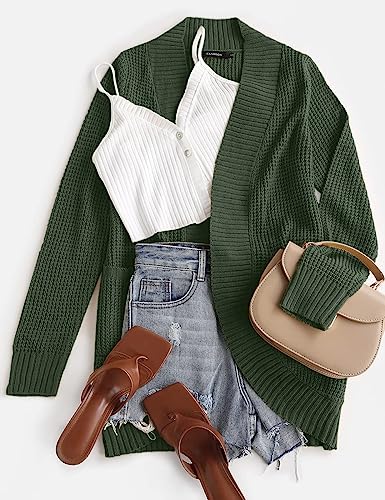 ZESICA Womens Fall Fashion Open Front Cardigan Sweaters - color: Green, size: Large