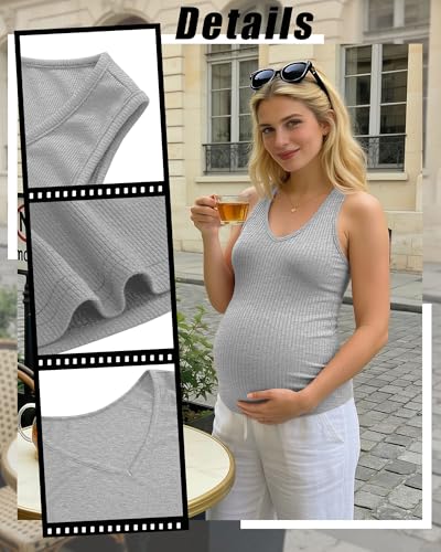 3 Pack Maternity Tank Tops Ribbed V Neck - color: Light Gray, Dark Gray, Black, size: X-Large