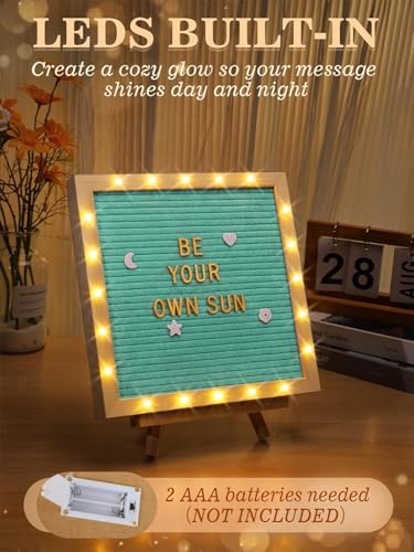 10"×10" Felt Letter Board with LED Lights & Stand, First Day of School Sign - color: Blue