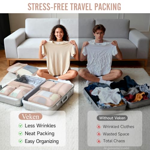 Veken 4 Set/6 Set /8 Set /9 Set /10 Set /11 Set Packing Cubes for Travel Essentials, 10 Set, 02 Cream - color: 02 Cream
