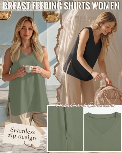 3 Pack Womens Maternity Nursing Tank Top - color: Gray Green, Coffee, Black, size: Small