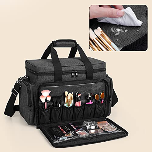 BAFASO Large Makeup Bag Cosmetic Bag with Removable Dividers, Black - color: Black
