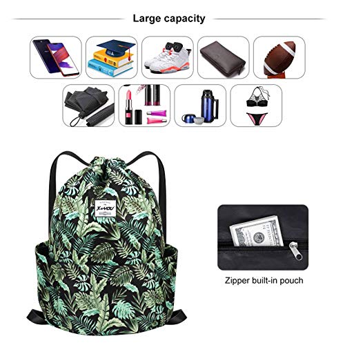 XEYOU Drawstring Backpack Bag Sport Gym Sackpack Beach Cinch Bag - color: Banana Leaf