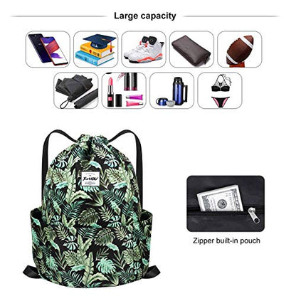 XEYOU Drawstring Backpack Bag Sport Gym Sackpack Beach Cinch Bag - color: Banana Leaf
