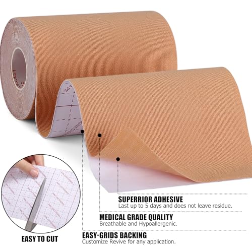 4" x 5.5 yd Kinesiology Tape, Elastic Athletic Support Tape - color: Beige-6 Pack
