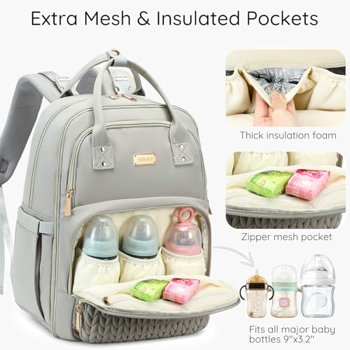 AIJIEKE Diaper Bag Backpack, Large Multi-functional Diaper Backpack, Gray - color: Grey