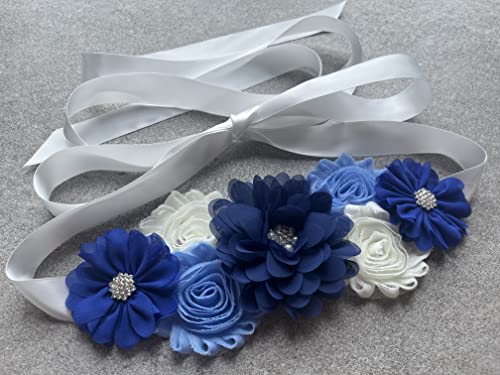 Flowers for Sashes Maternity Pregnancy Sash Belt for Baby Shower Wedding Bride - color: Royal Blue