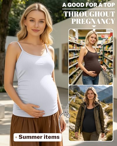 3 Pack Women's Maternity Tank Tops - color: Black, White, Coffee, size: Medium