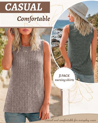 3 Pack Women's Nursing Tank Tops - color: Apricot, Coffee, Army Green, size: X-Large