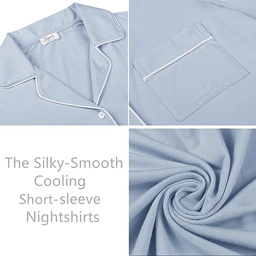 Cherrydew Women's Bamboo Viscose Cooling Long Sleeve Button Front Nightgown - color: Dusty Blue, size: Large