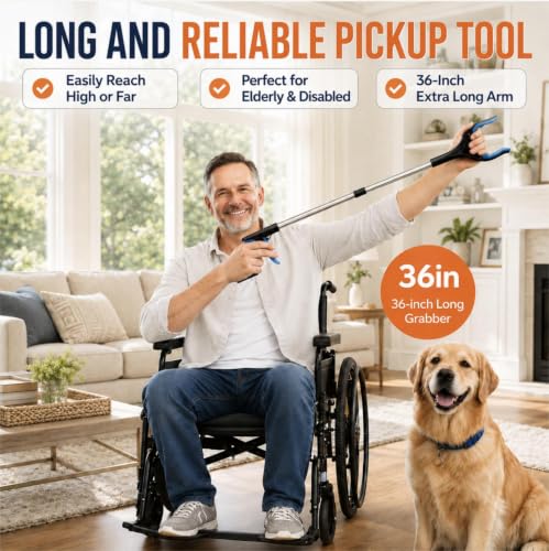 6 Pack 36" Trash Grabber Reacher Tools, Upgraded Strong Foldable Commercial Grabber Pickup Tool, Heavy Duty Cleaning up Gripper, 4" Wide Claw | 360° Rotation | Magnet, for Senior Home Outdoor - color: 36"blue-6pack