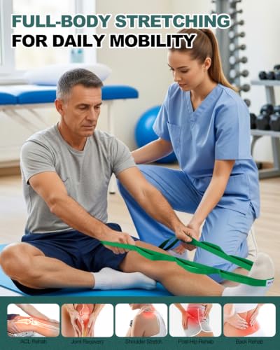Trideer Stretching Strap with Loops for Physical Therapy,Non-Elastic - color: Green