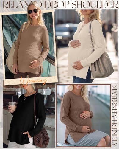 Xaatren 4 Pack Womens Maternity Long Sleeve Shirts Waffle Tops - color: Cream, Light Coffee, Coffee, Black, size: XX-Large