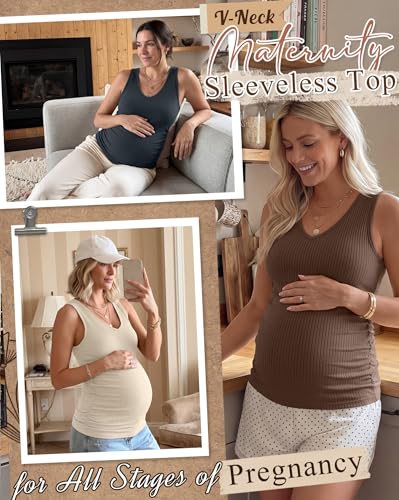 4 Pack Women's Maternity Pregnancy Tanks - color: Charcoal Gray, Apricot, Brown, Black, size: Small