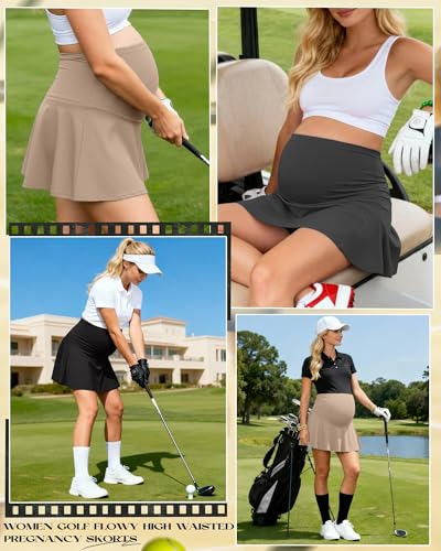 3 Pack Maternity Skirts Tennis Skorts - color: Khaki, Gray, Black, size: Medium