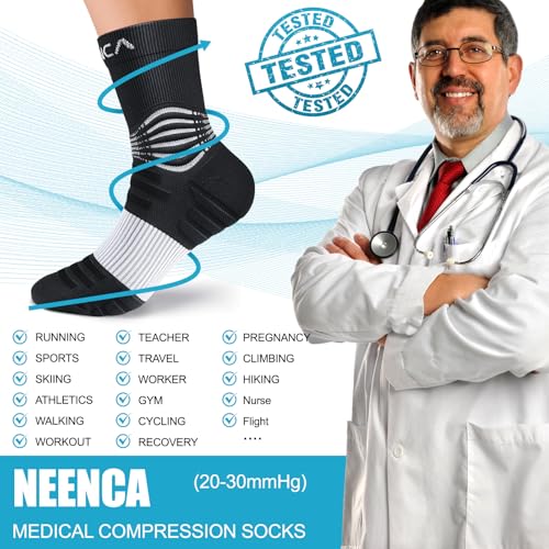 NEENCA Professional Compression Socks for Women Men Circulation, 20-30 mmHg - color: Black White, size: XX-Large