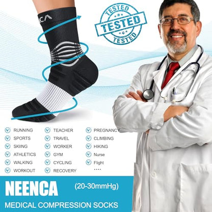 NEENCA Professional Compression Socks for Women Men Circulation, 20-30 mmHg - color: Black White, size: X-Large