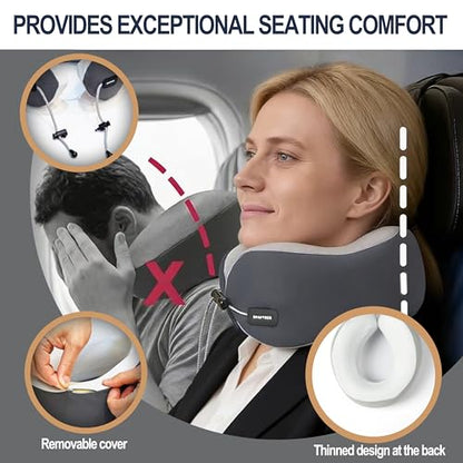 Travel Neck Pillow, Memory Foam Airplane Pillow for Long Flights - color: Grey