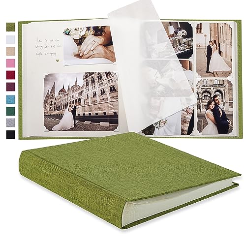 Pssoss Large Linen DIY Scrapbook Album with Writing Space, 100 Pages, Green - color: Green