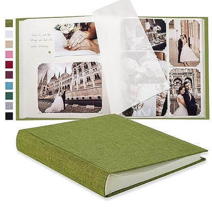 Pssoss Large Linen DIY Scrapbook Album with Writing Space, 100 Pages, Green - color: Green