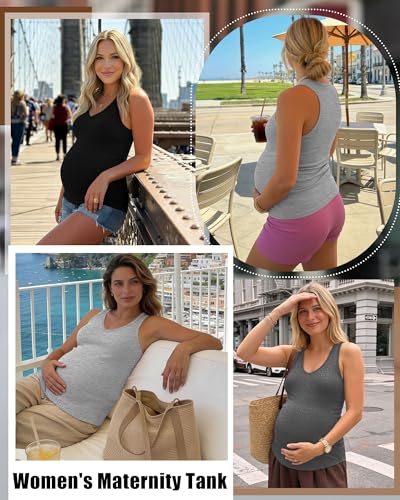 3 Pack Maternity Tank Tops Ribbed V Neck - color: Light Gray, Dark Gray, Black, size: Small