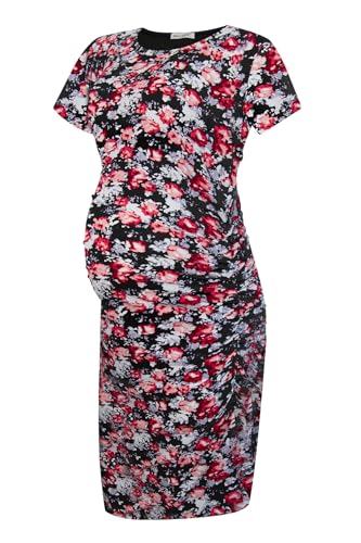 Smallshow Women's Short Sleeve Maternity Dress Ruched Pregnancy Clothes - color: Rose Black, size: X-Large