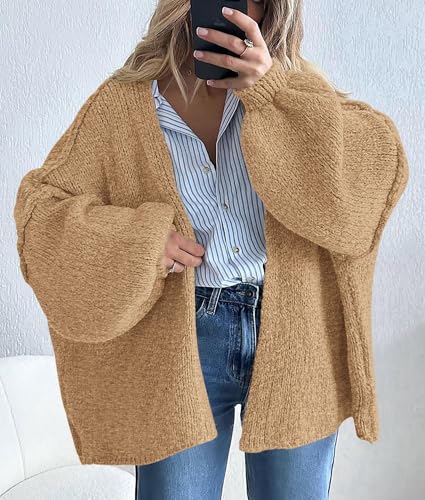 PRETTYGARDEN Womens Open Front Oversized Cardigan Sweaters - color: Camel, size: X-Large