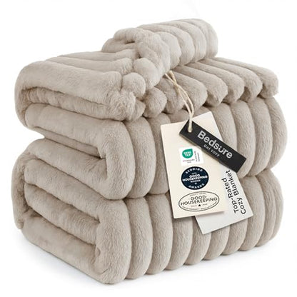 Bedsure Soft Full Size Fleece Blankets for Bed Beige 84"x90" - color: Beige, size: Full