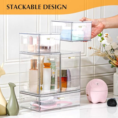 LALOBLUE Stackable Clear Acrylic Drawer Baby Bottle Makeup Organizer - size: 2 Middle+2 Big+1 Long