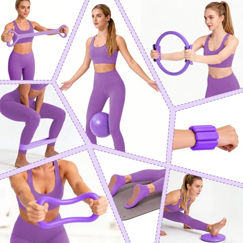 18PCS Pilates Kit, Pilates Equipment Set, Home Workout Kit for Women - color: Purple