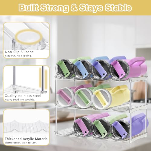 Stackable Water Bottle Organizer for Cabinet - Large Tumbler Organizer - size: 12-Bottle