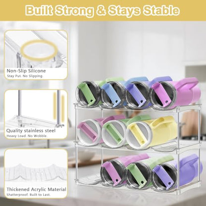Stackable Water Bottle Organizer for Cabinet - Large Tumbler Organizer - size: 12-Bottle