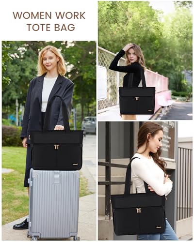 LOVEVOOK Teacher Tote Bag for Women, 15.6 Inch Laptop Bag with Inside Large Cup Pocket, Large Capacity&Multi-Pockets Nurse Work Bag, Professional Briefcase Business Purse Handbag Gifts, Black - color: Black, size: 15.6 Inch