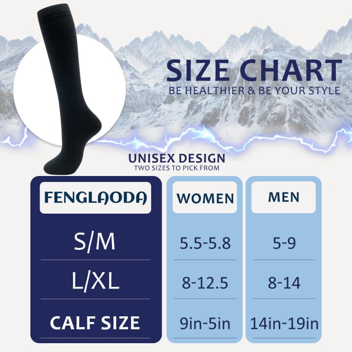 fenglaoda 8 Pairs Compression Socks for Men & Women 20-30 mmHg Knee High Nurse Pregnant Running Medical and Travel Athletic - color: 04-8 pairs-black-new, size: Large-X-Large