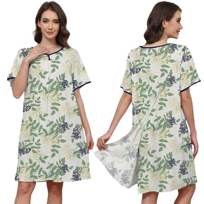 Hospital Gowns for Women Open Back Snap Post Shoulder Surgery Gown - color: Green Yellow Flower, size: Medium