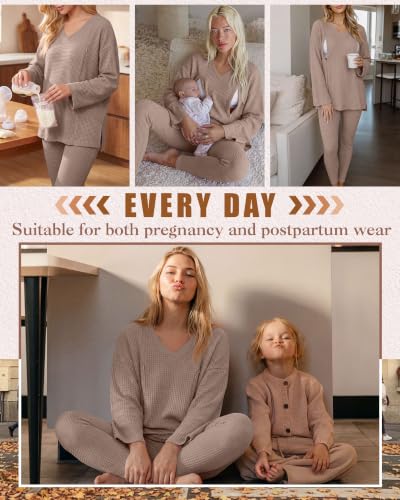 Neer 2 Pcs Maternity Nursing Pajamas Set Oversize - color: Light Coffee, size: Small