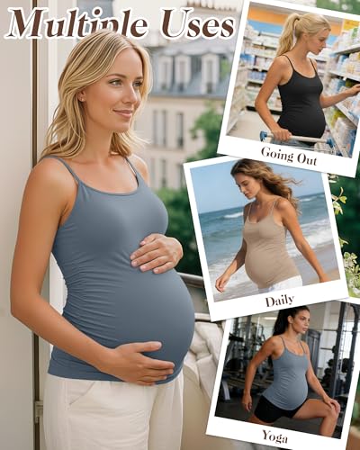 Ficerd 3 Pack Women's Maternity Tank Tops - color: Apricot, Light Haze Blue, Black, size: Medium