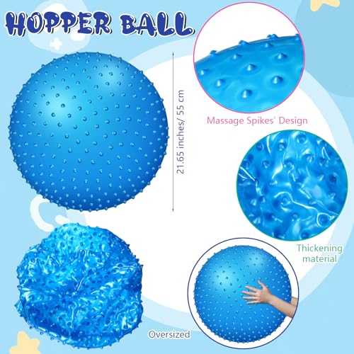 Large Sensory Massage Ball Bouncy Exercise Ball with Spikes, 22" - color: blue
